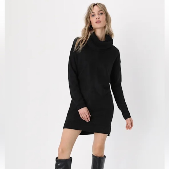 Lulus Black Cowl Neck Sweater Dress Cozy Minimalist Xs
